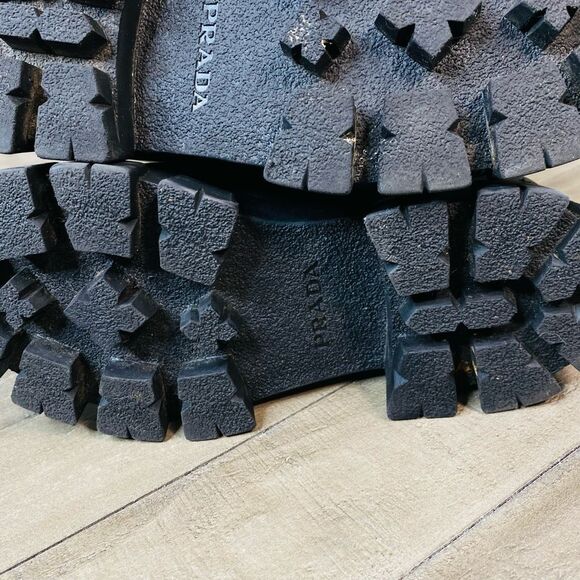 Prada Lug-Sole Tall Leather Combat Boots Size 7 (37.5) - Picture 12 of 15